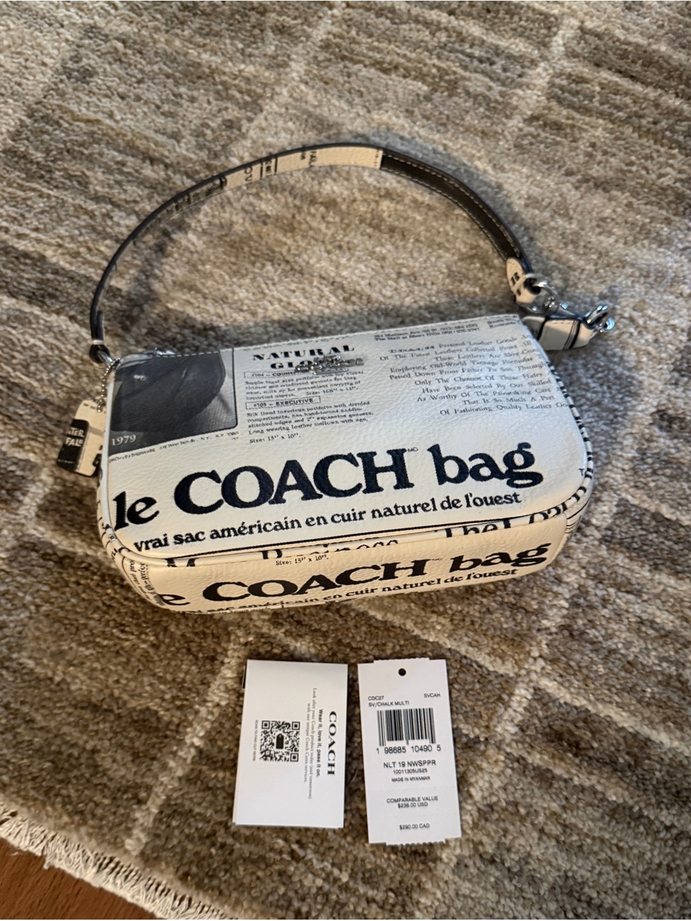 Coach Newspaper Print Nolita Top-Handle Bag in White/Black